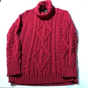 Inis Crafts Ireland womens S merino wool red cable knit turtleneck knit sweater